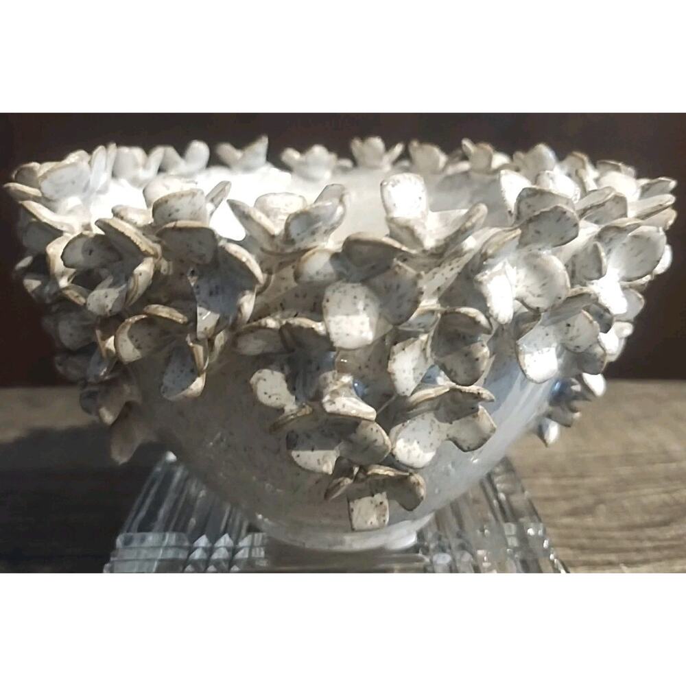 Anthropologie White Ceramic Floral Bowl Rustic Farmhouse Decor